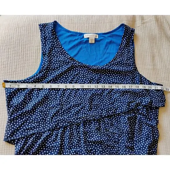 1X Coldwater Creek Blue And White Polkadot Layered Ruffles Sleeveless Blouse. 18 - Picture 15 of 16